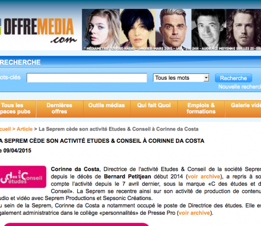 La Seprem cède son activité Etudes & Conseil à Corinne da Costa